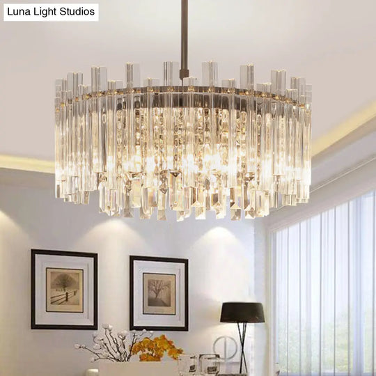 Contemporary Crystal Block Chandelier Light Fixture - Chrome Finish 5-Light Dining Room Hanging Lamp