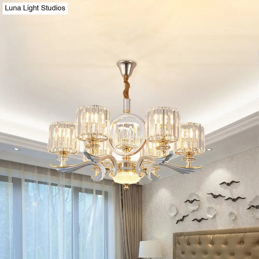 Contemporary Crystal Suspension Light Chandelier - 6/8-Head Dining Room Lighting Silver 6 /