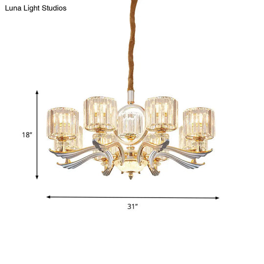 Contemporary Crystal Block Cylinder Suspension Light Chandelier - Silver 6/8-Head Ideal For Dining