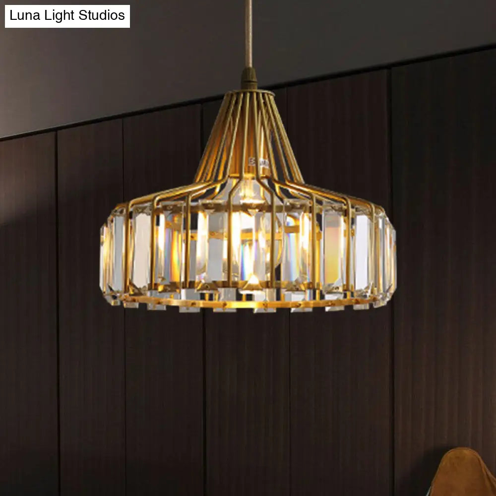 Contemporary Crystal Block Drum Pendant Light - Gold 10/14 Wide Hanging / 10