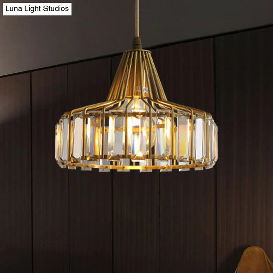 Contemporary Crystal Block Drum Pendant Light - Gold 10/14 Wide Hanging / 10