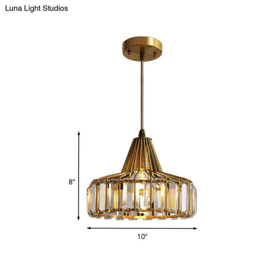 Contemporary Crystal Block Drum Pendant Light - Gold 10/14 Wide Hanging