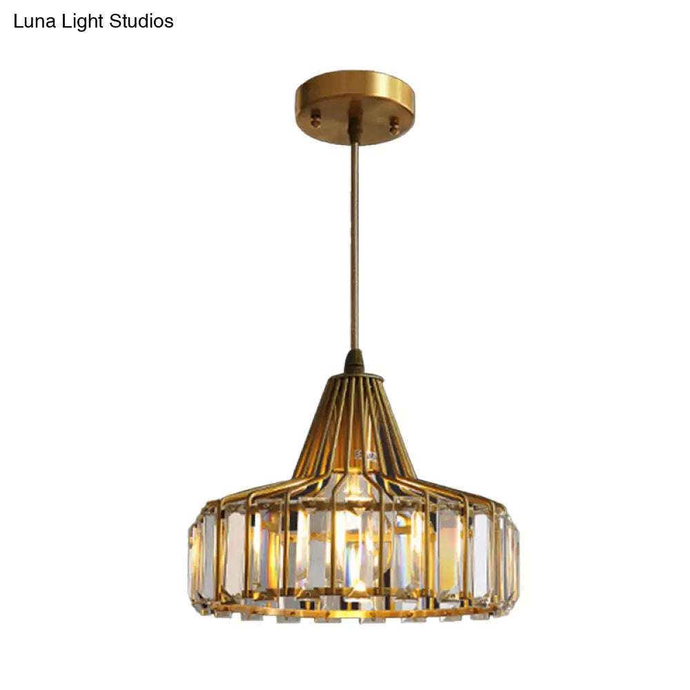 Contemporary Crystal Block Drum Pendant Light - Gold 1 10’/14’ Wide