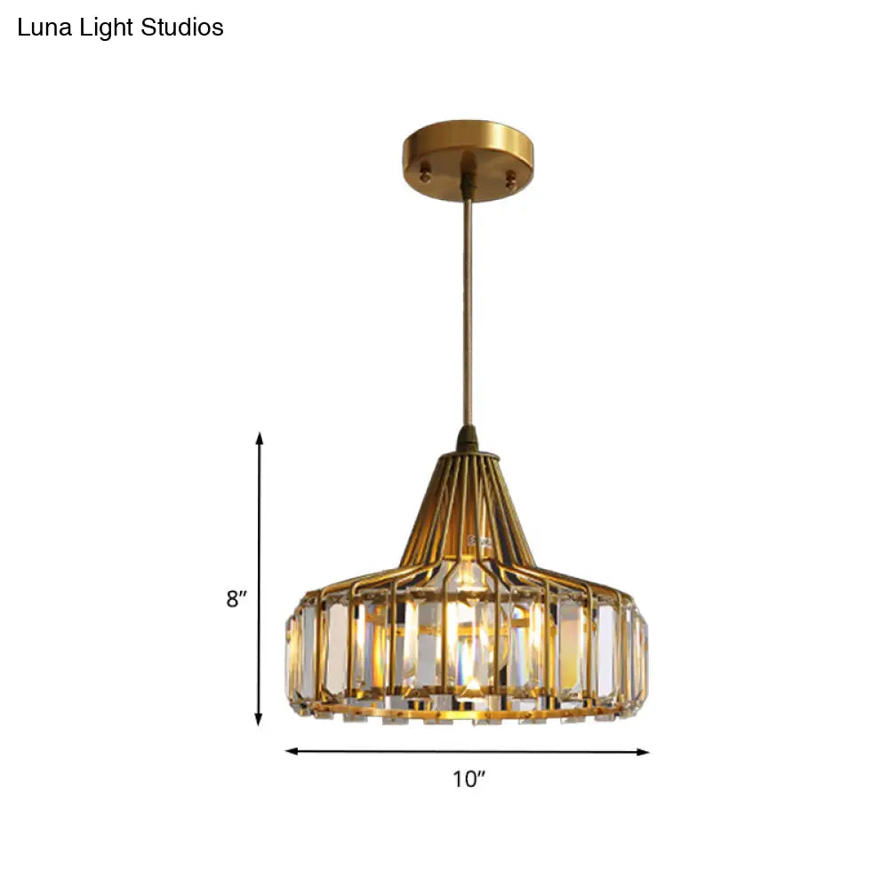 Contemporary Crystal Block Drum Pendant Light - Gold 1 10’/14’ Wide