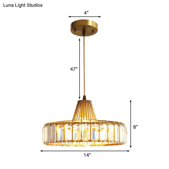 Contemporary Crystal Block Drum Pendant Light - Gold 1 10’/14’ Wide