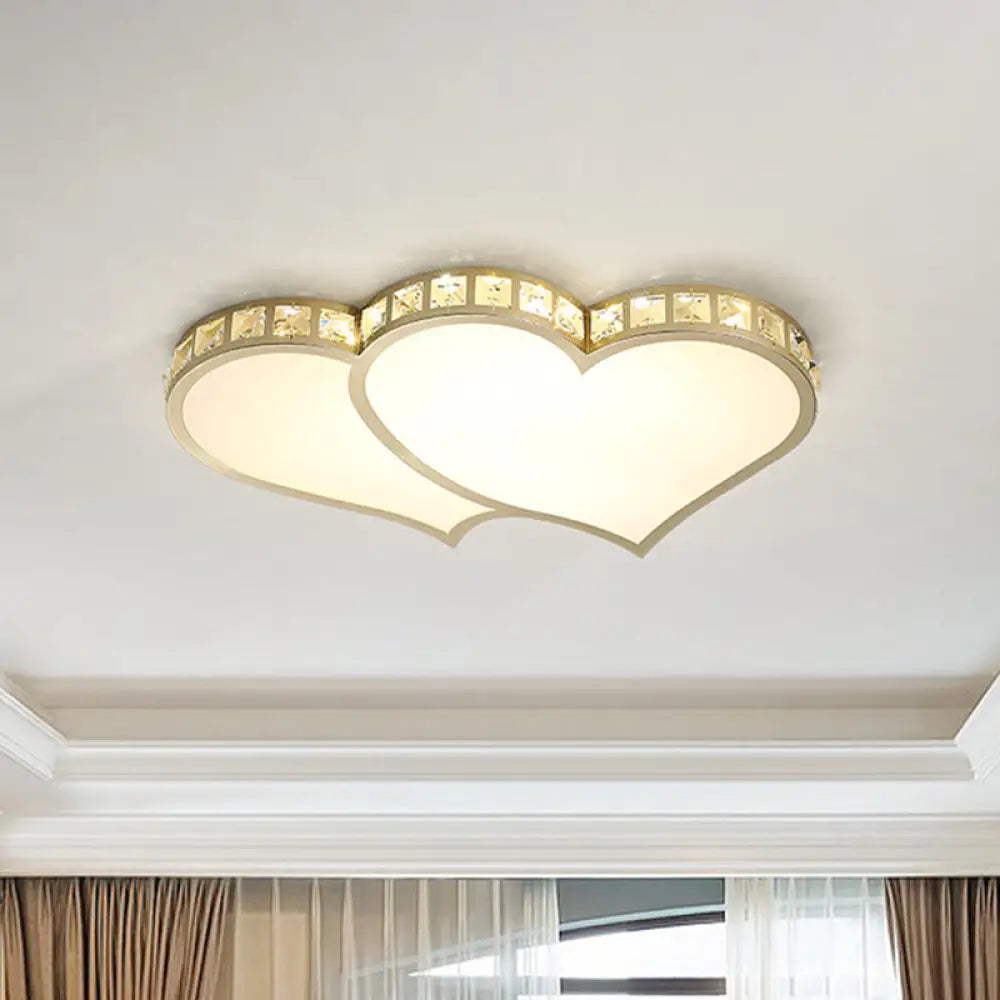 Contemporary Crystal Block Flush Mount Lighting Fixture With Gold Led Loving Heart