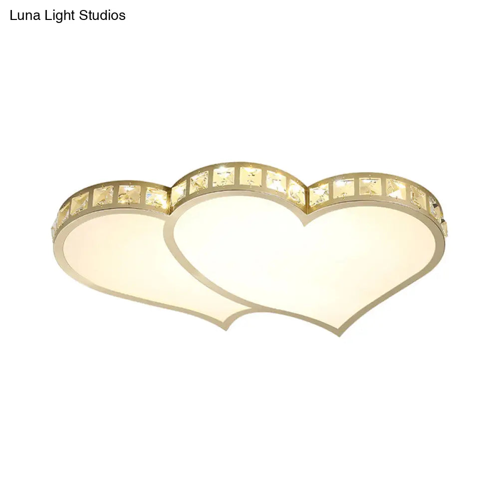 Contemporary Crystal Block Flush Mount Lighting Fixture With Gold Led Loving Heart