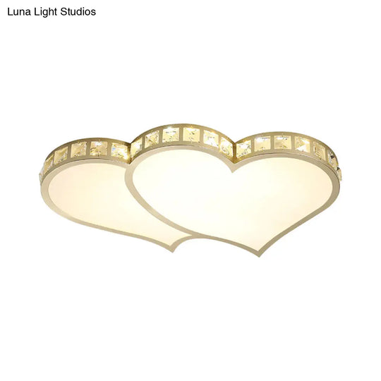 Contemporary Crystal Block Flush Mount Lighting Fixture With Gold Led Loving Heart