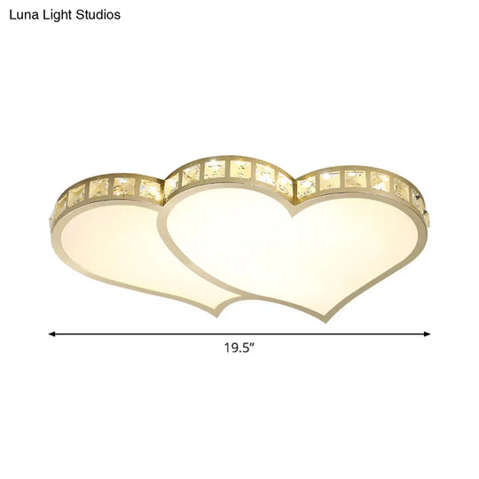 Contemporary Crystal Block Flush Mount Lighting Fixture With Gold Led Loving Heart