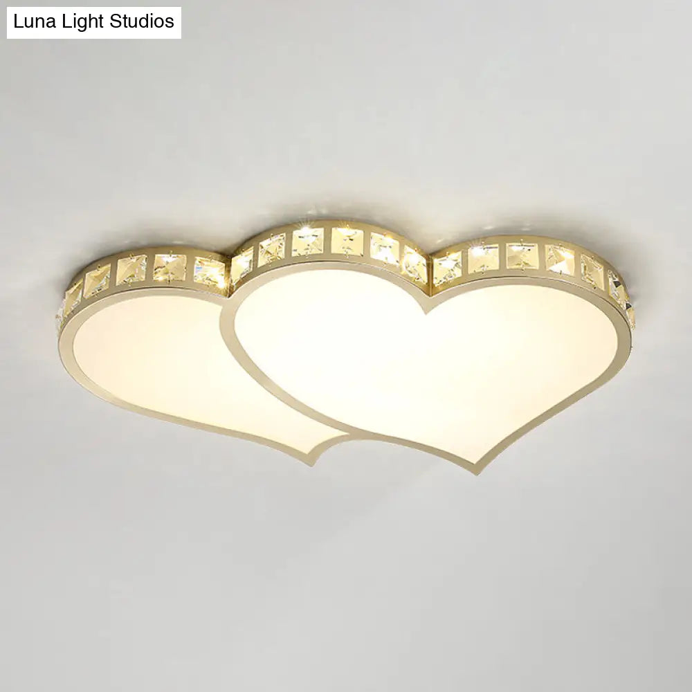 Contemporary Crystal Block Flush Mount Lighting Fixture With Gold Led Loving Heart