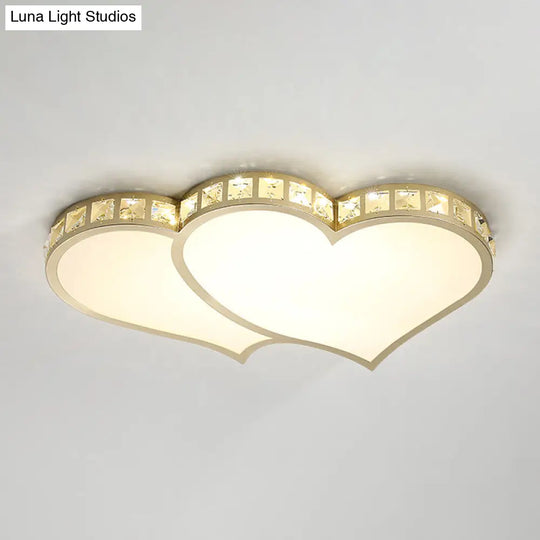 Contemporary Crystal Block Flush Mount Lighting Fixture With Gold Led Loving Heart