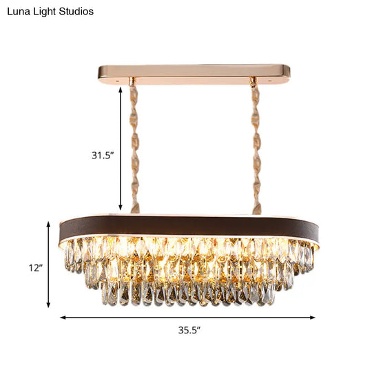 Contemporary Crystal Block Hanging Light Fixture - Oval Island Lamp With 12 Lights In Black-Gold