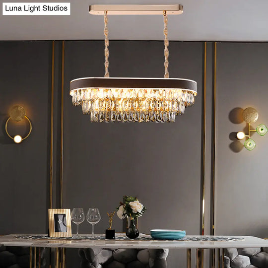 Contemporary Crystal Block Hanging Light Fixture - Oval Island Lamp With 12 Lights In Black-Gold