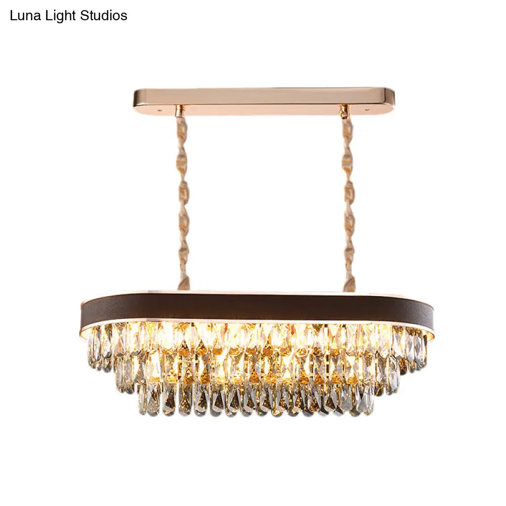 Contemporary Crystal Block Hanging Light Fixture - Oval Island Lamp With 12 Lights In Black-Gold