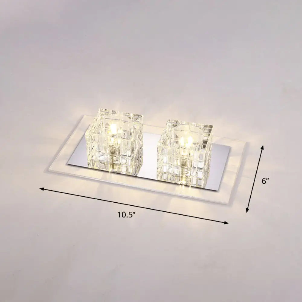 Contemporary Crystal Block Led Flush Mount Ceiling Light With Clear Corridor Illumination 2 / Warm