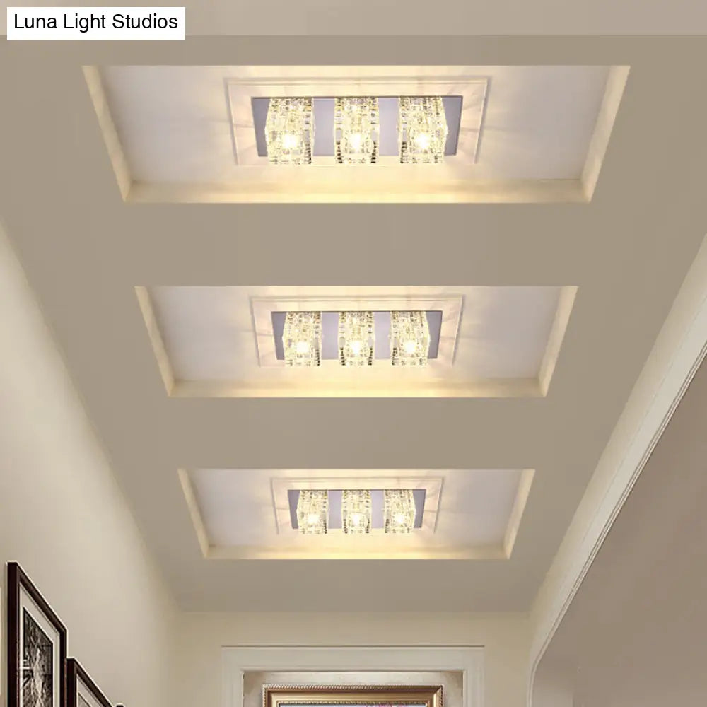 Contemporary Crystal Block Led Flush Mount Ceiling Light With Clear Corridor Illumination