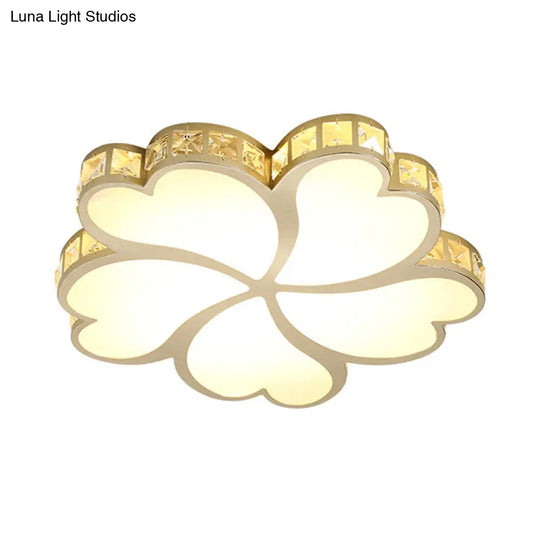 Contemporary Crystal Block Led Gold Ceiling Mounted Fixture - Flower Design With Warm/White Light