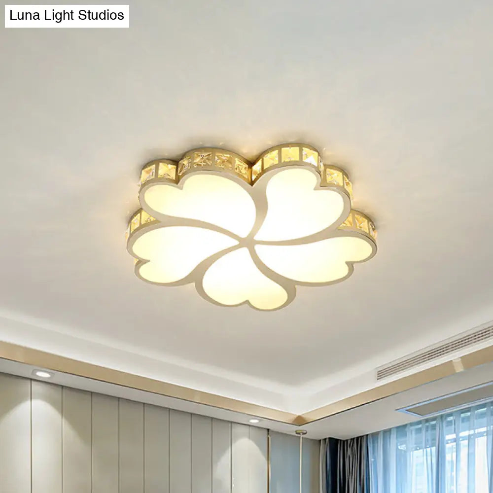 Contemporary Crystal Block Led Gold Ceiling Mounted Fixture - Flower Design With Warm/White Light /