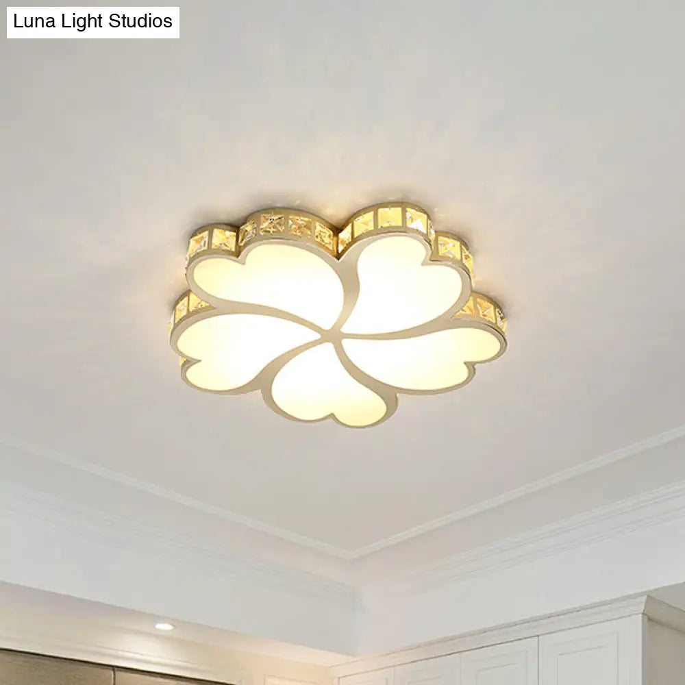 Contemporary Crystal Block Led Gold Ceiling Mounted Fixture - Flower Design With Warm/White Light