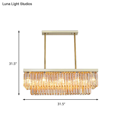 Contemporary Crystal Block Rectangle Hanging Lamp Kit - 8 Lights Clear/Amber 31.5/39 W