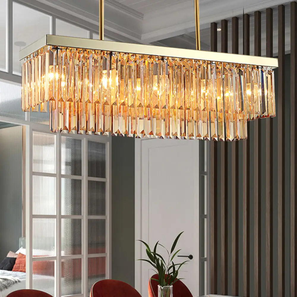 Contemporary Crystal Block Rectangle Hanging Lamp Kit - 8 Lights Clear/Amber 31.5/39 W Amber / 39