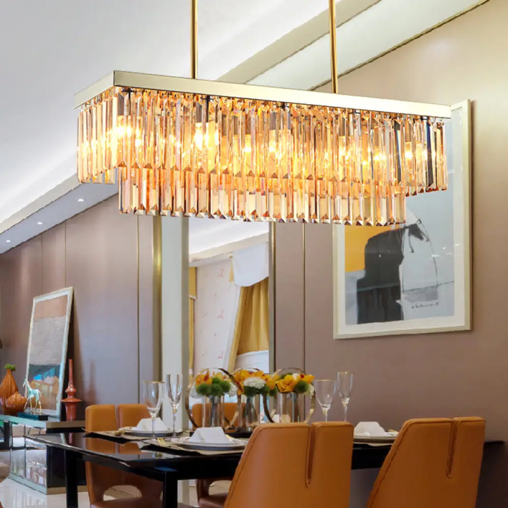 Contemporary Crystal Block Rectangle Hanging Lamp Kit - 8 Lights ...