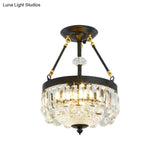 Contemporary Crystal Bowl Semi Flush Light - 4/6 Heads 14.5’/18.5’ Width Ceiling Mount Black Frame