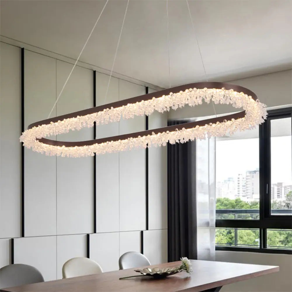 Contemporary Crystal Brown Led Chandelier Pendant Light - Elliptical Suspension Lamp In