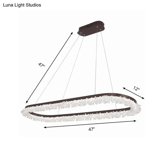 Contemporary Crystal Brown Led Chandelier Pendant Light - Elliptical Suspension Lamp In