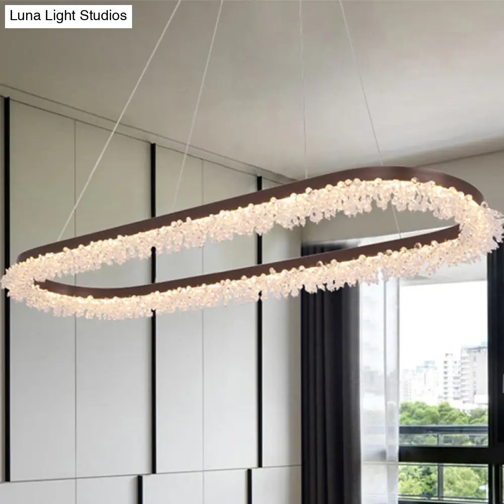 Contemporary Crystal Brown Led Chandelier Pendant Light - Elliptical Suspension Lamp In