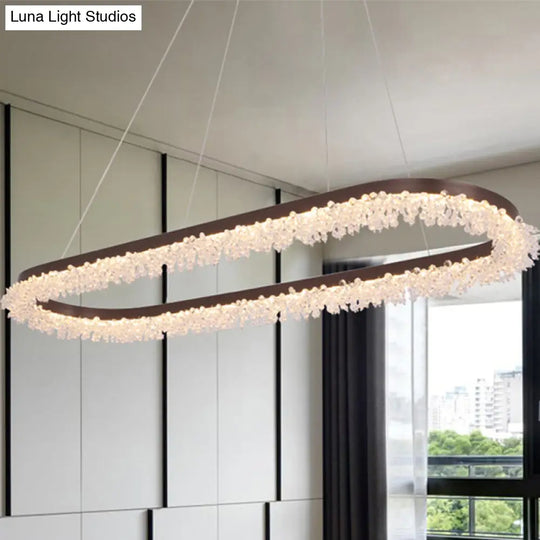 Contemporary Crystal Brown Led Chandelier Pendant Light - Elliptical Suspension Lamp In