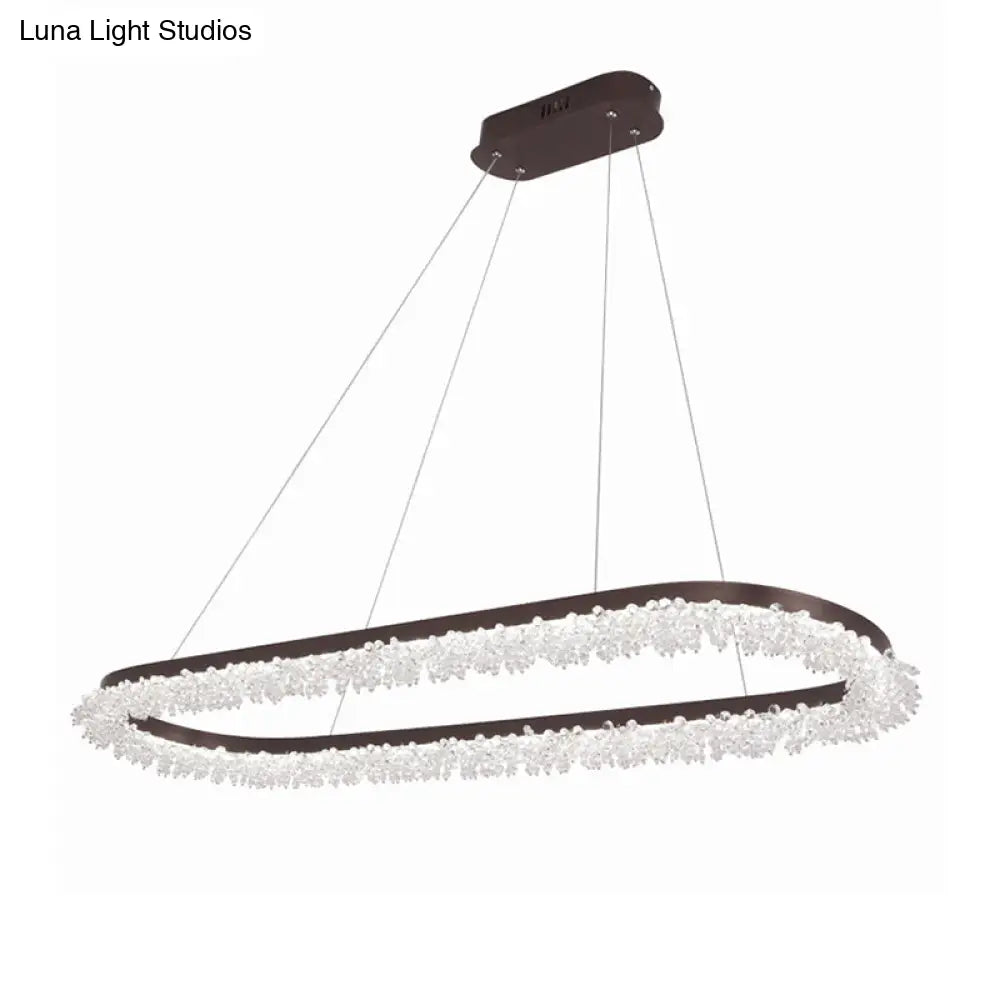 Contemporary Crystal Brown Led Chandelier Pendant Light - Elliptical Suspension Lamp In