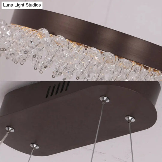 Contemporary Crystal Brown Led Chandelier Pendant Light - Elliptical Suspension Lamp In