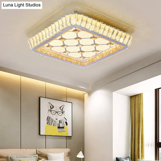 Contemporary Crystal Ceiling Flush Light With Led And White Trellis/Bowknot Design / Trellis
