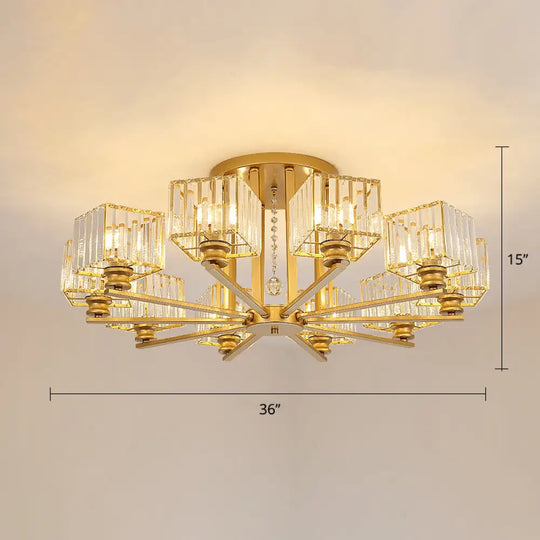 Contemporary Crystal Ceiling Lamp With Prismatic K9 Crystals 10 / Gold