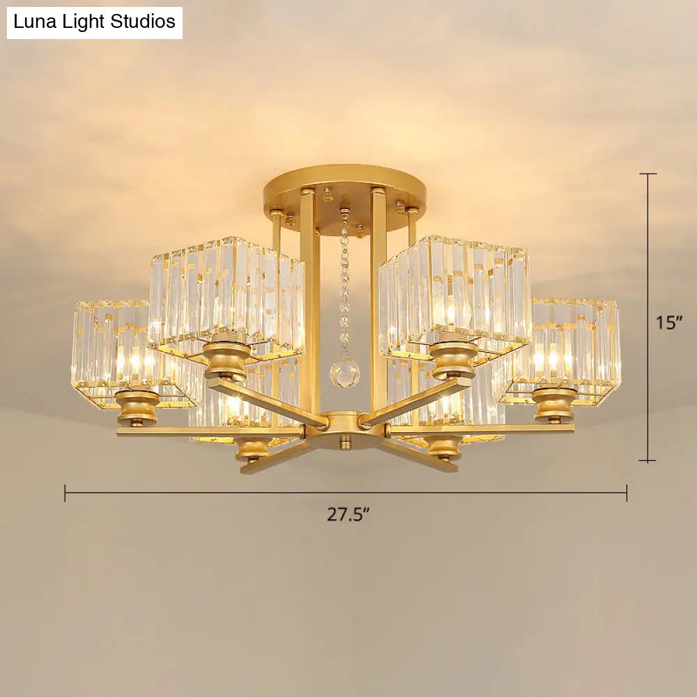 Contemporary Crystal Ceiling Lamp With Prismatic K9 Crystals 6 / Gold