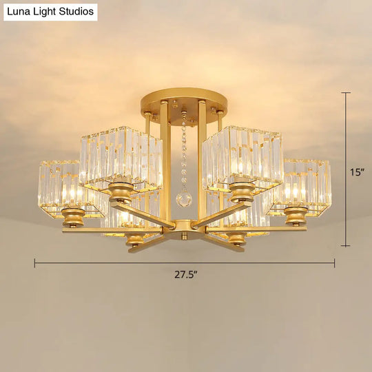 Contemporary Crystal Ceiling Lamp With Prismatic K9 Crystals 6 / Gold