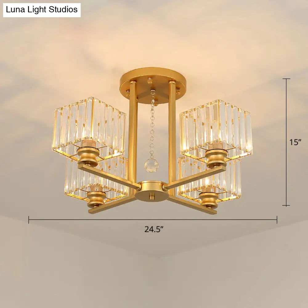 Contemporary Crystal Ceiling Lamp With Prismatic K9 Crystals 4 / Gold