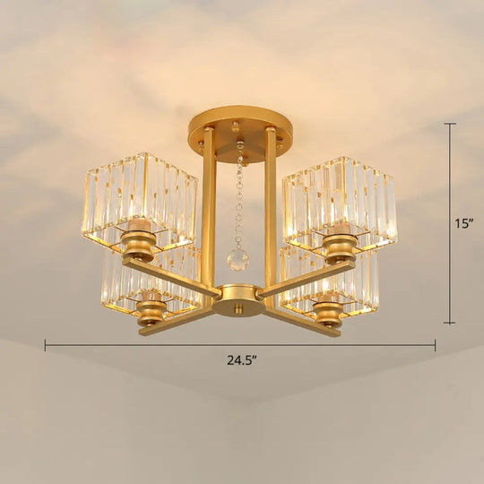 Contemporary Crystal Ceiling Lamp With Prismatic K9 Crystals 4 / Gold