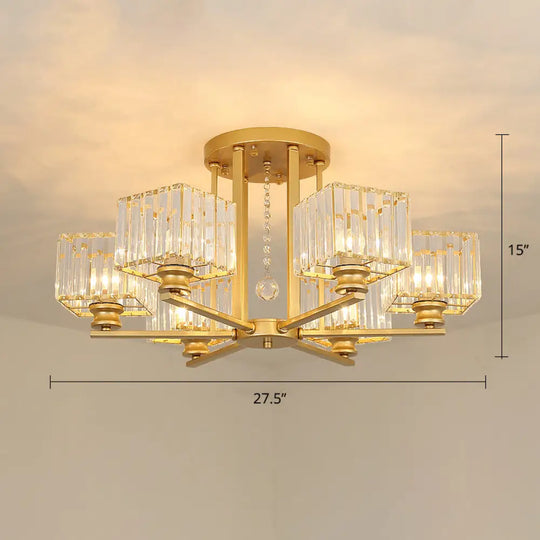 Contemporary Crystal Ceiling Lamp With Prismatic K9 Crystals 6 / Gold