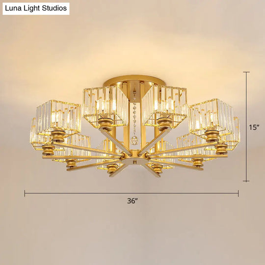 Contemporary Crystal Ceiling Lamp With Prismatic K9 Crystals 10 / Gold