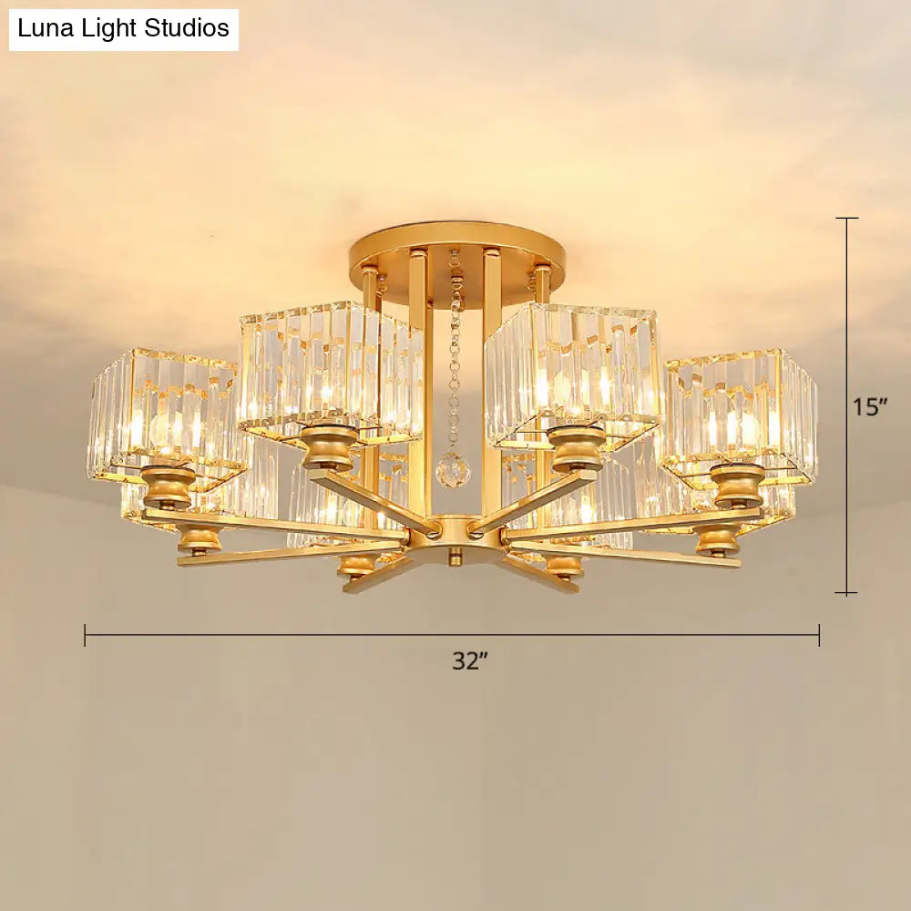 Contemporary Crystal Ceiling Lamp With Prismatic K9 Crystals 8 / Gold