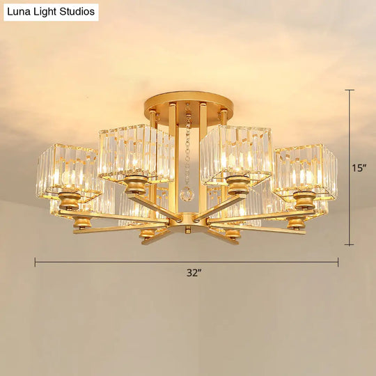 Contemporary Crystal Ceiling Lamp With Prismatic K9 Crystals 8 / Gold