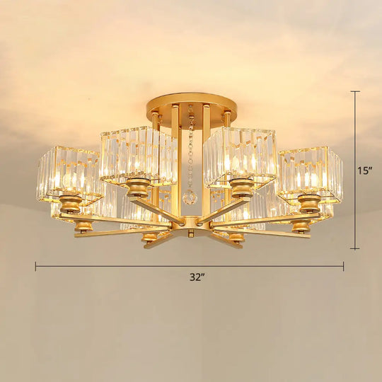 Contemporary Crystal Ceiling Lamp With Prismatic K9 Crystals 8 / Gold