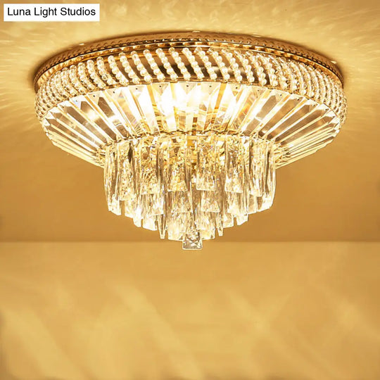 Contemporary Crystal Ceiling Light - 6-Light Bedroom Flush Mount In Gold