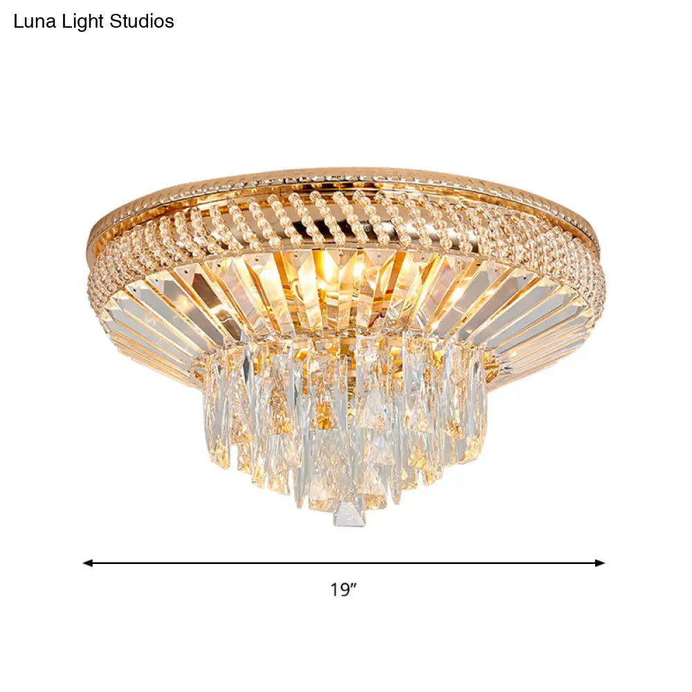 Contemporary Crystal Ceiling Light - 6 - Light Bedroom Flush Mount In Gold