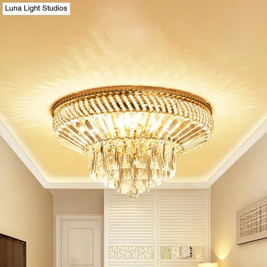 Contemporary Crystal Ceiling Light - 6 - Light Bedroom Flush Mount In Gold