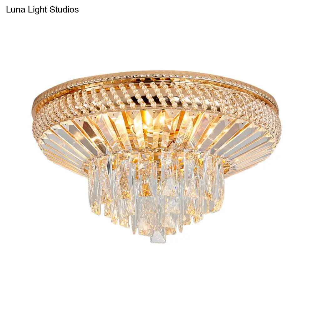 Contemporary Crystal Ceiling Light - 6-Light Bedroom Flush Mount In Gold