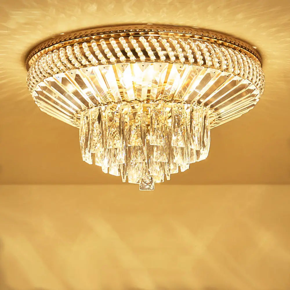 Contemporary Crystal Ceiling Light - 6 - Light Bedroom Flush Mount In Gold