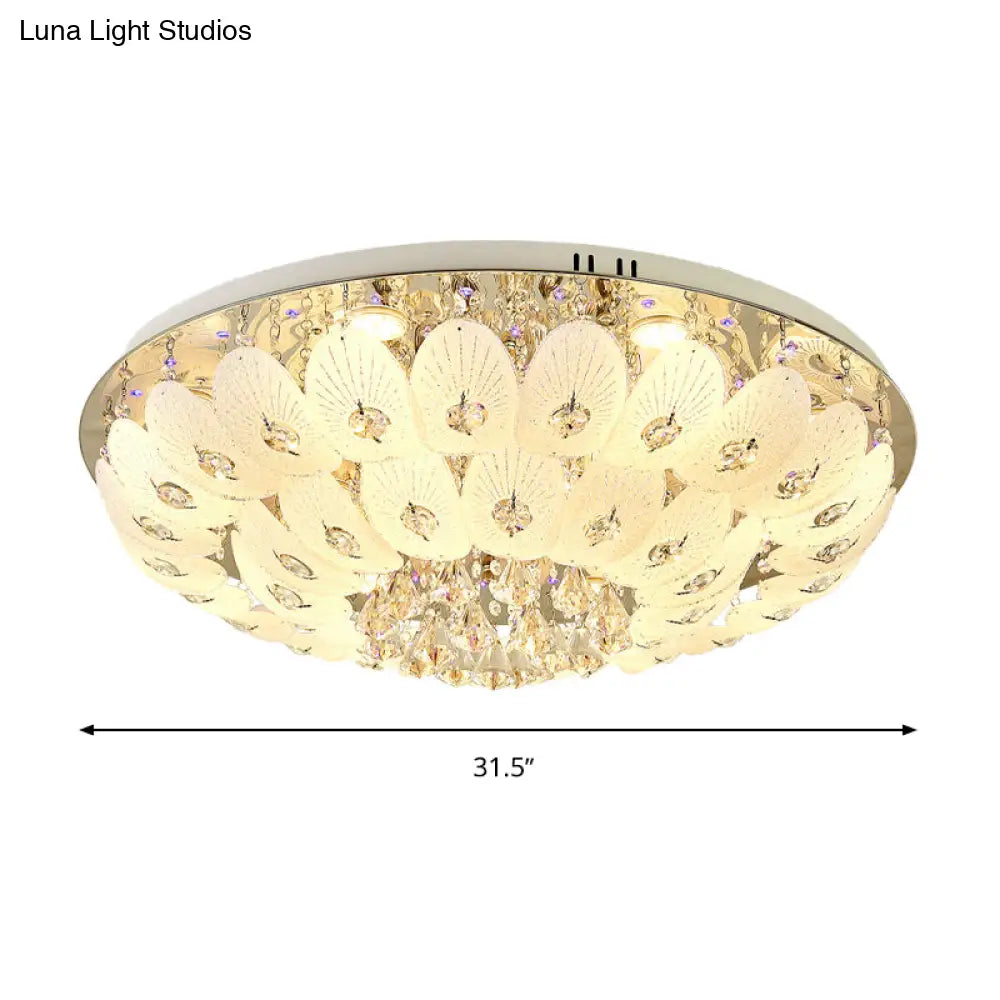 Contemporary Crystal Ceiling Light Fixture - Domed Flush Mount 7/13 Heads 23.5’/31.5’ Wide White